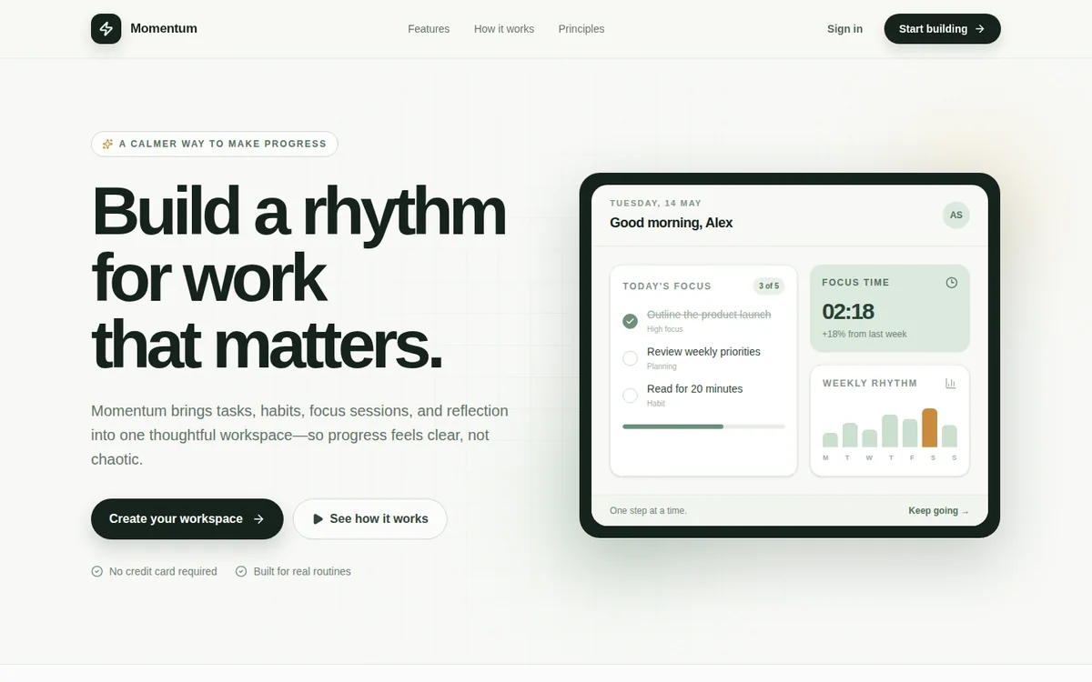Momentum productivity website, captured from the live website